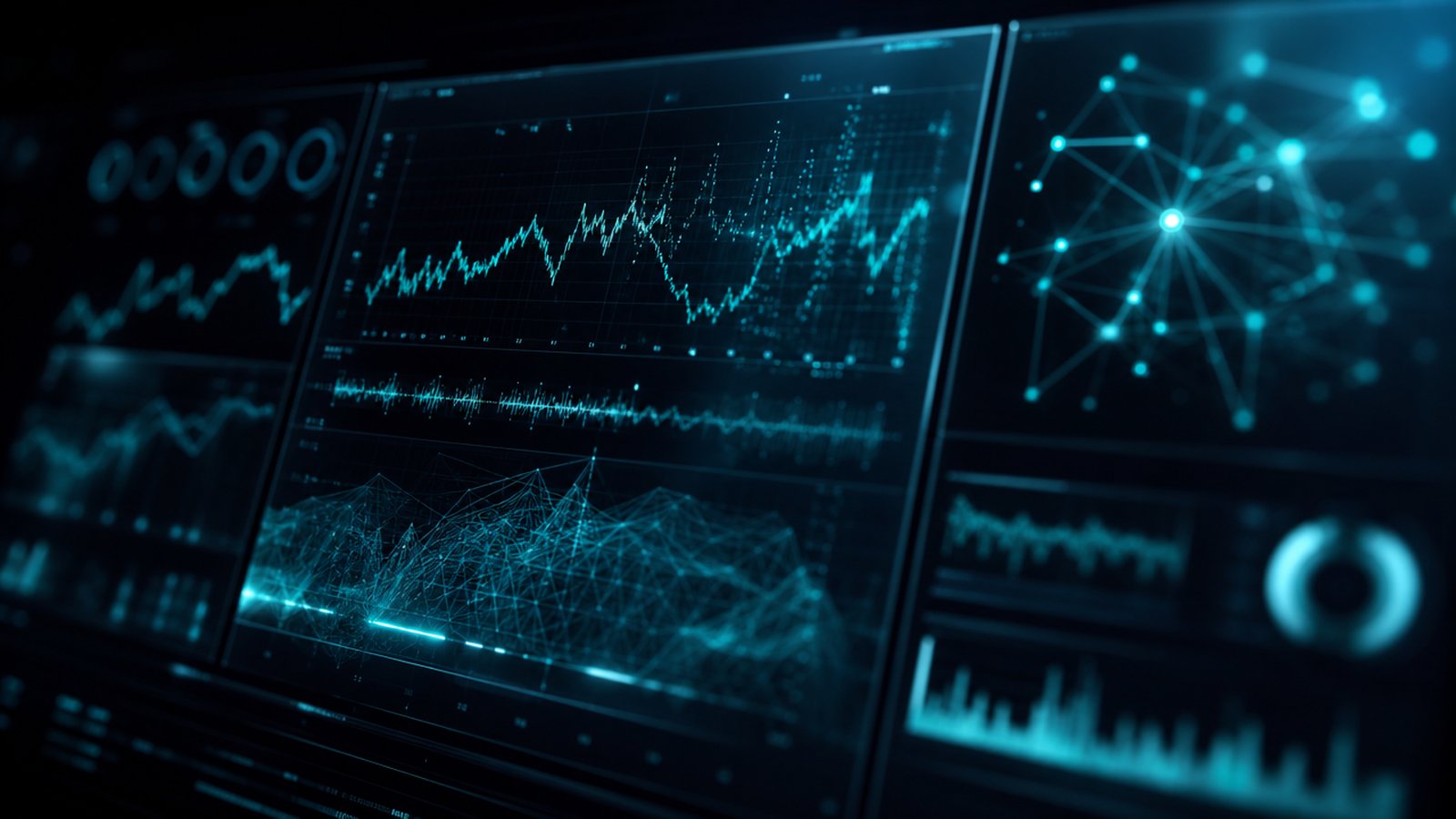 Abstrakte Datenanalyse-Visualisierung mit Diagrammen und Netzwerkknoten
